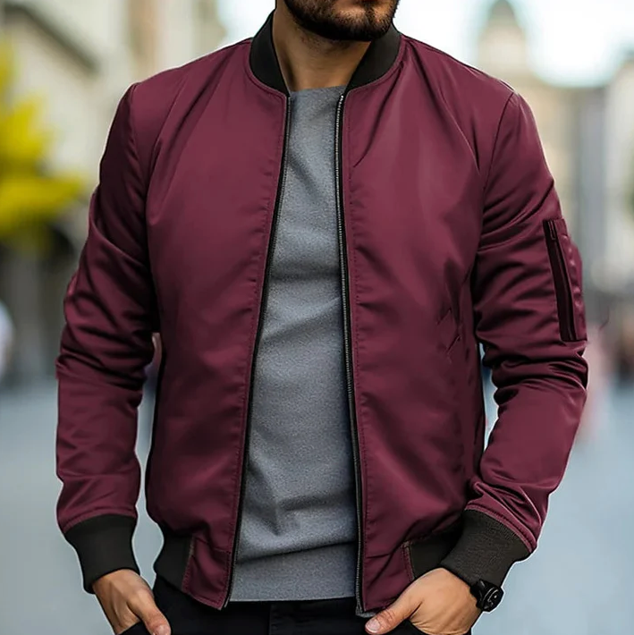 Blouson bomber homme | Coupe courte, col et bas côtelés | Fermeture zippée, poches multiples, tailles S à 3XL