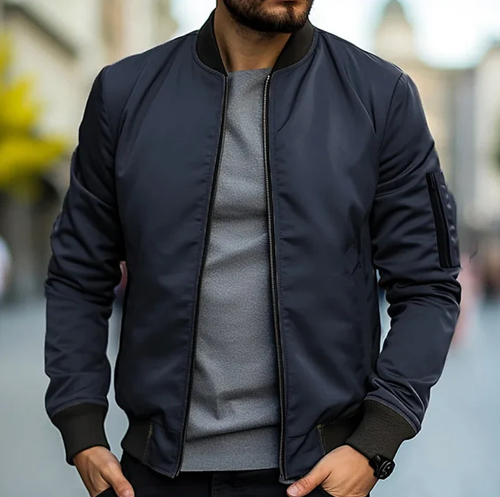 Blouson bomber homme | Coupe courte, col et bas côtelés | Fermeture zippée, poches multiples, tailles S à 3XL