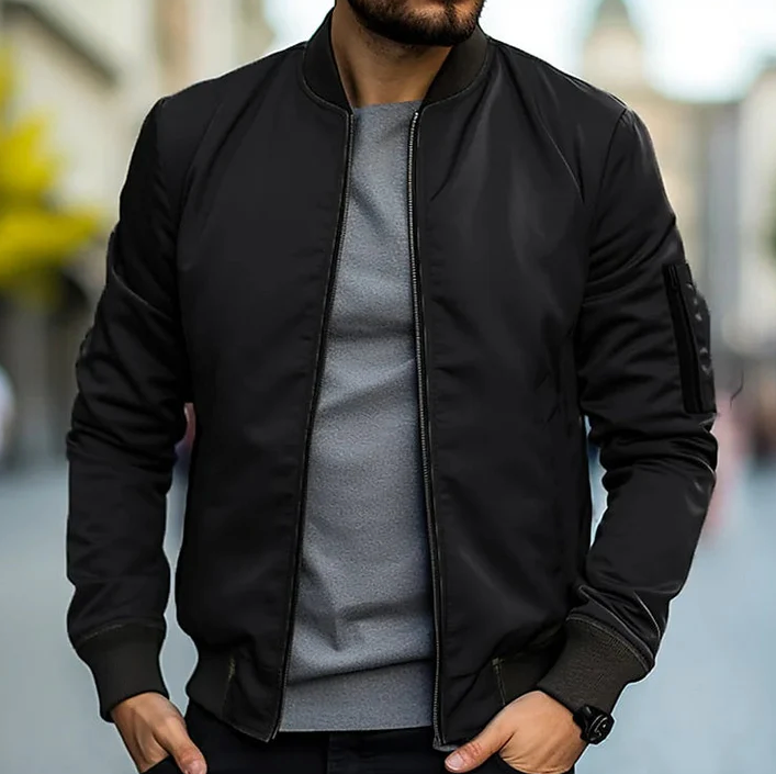 Blouson bomber homme | Coupe courte, col et bas côtelés | Fermeture zippée, poches multiples, tailles S à 3XL