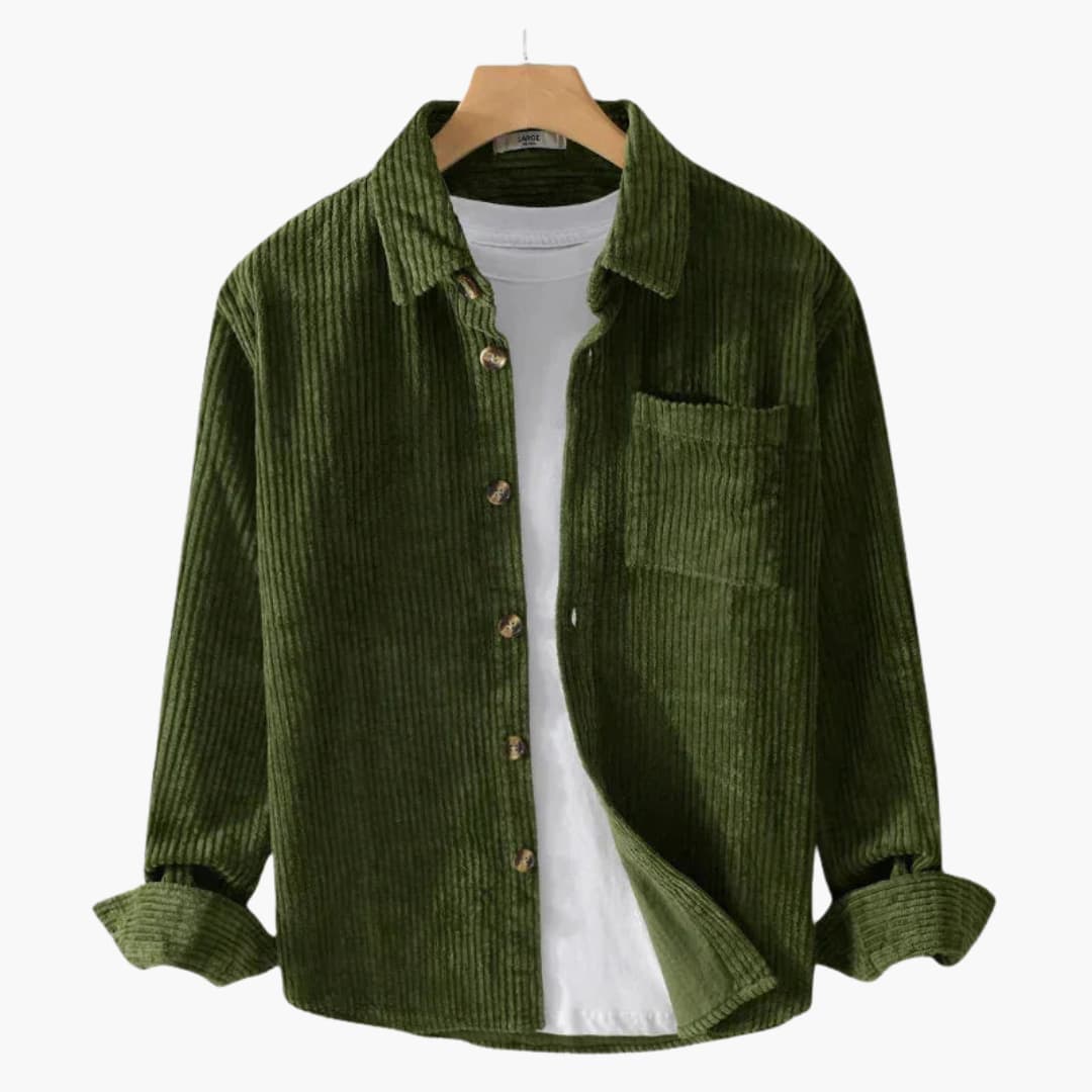 Surchemise en velours côtelé pour homme avec fermeture à boutons et poche poitrine