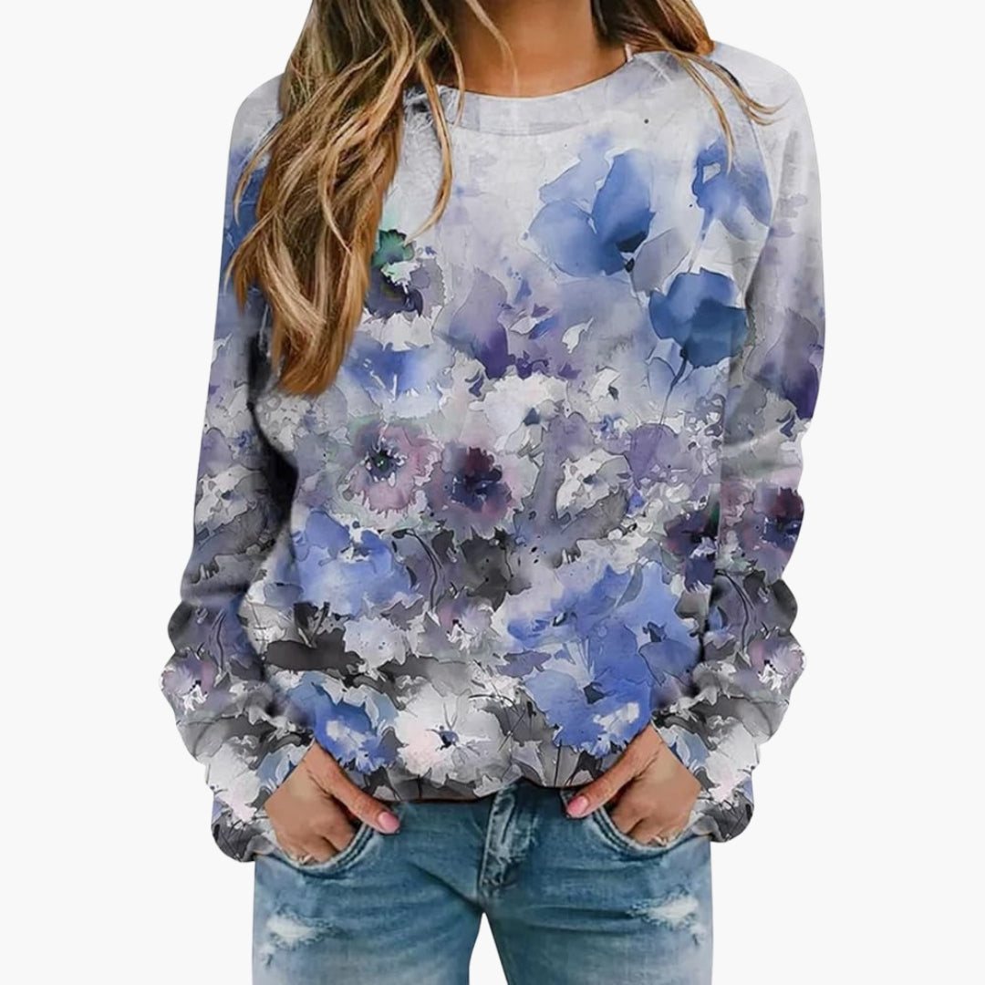 Felpa con motivo floreale da donna con collo rotondo e maniche lunghe