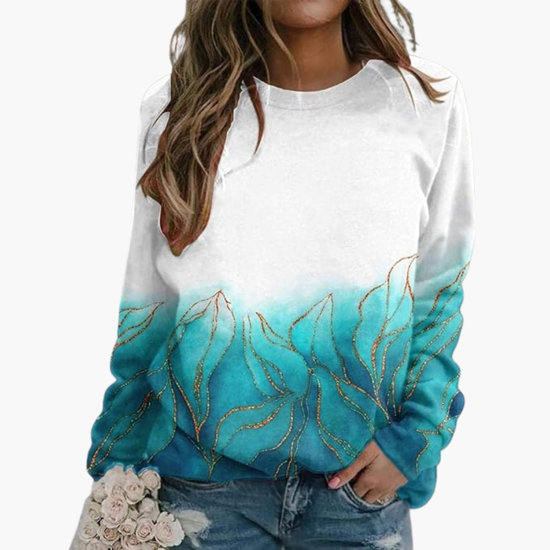 Felpa con motivo floreale da donna con collo rotondo e maniche lunghe