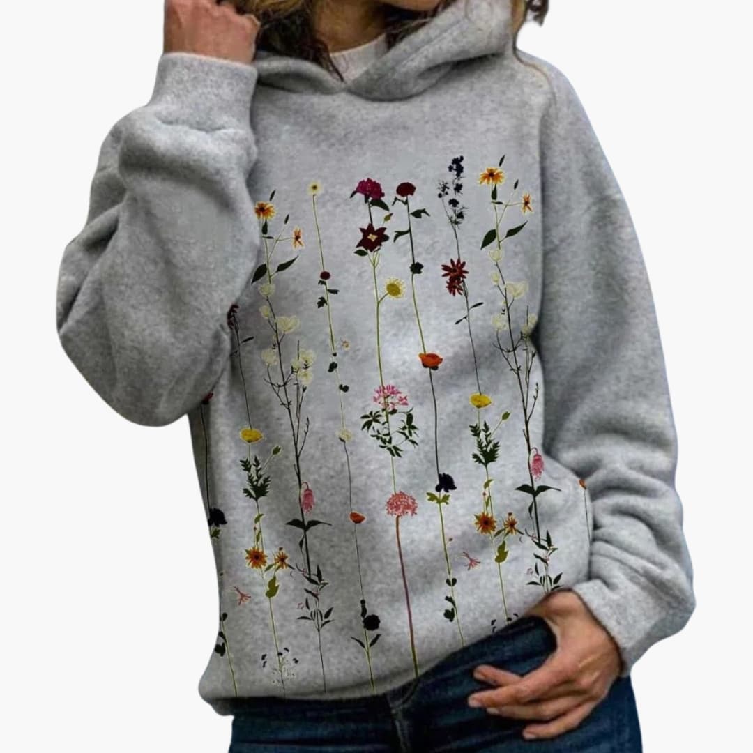 Sudadera con capucha para mujer con estampado floral y mangas largas