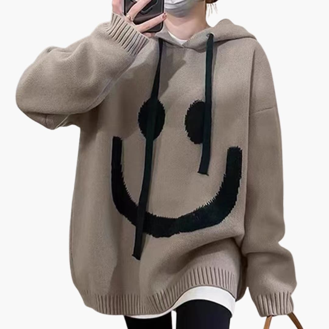 Sudadera con capucha para mujer con motivo de sonrisa y corte amplio