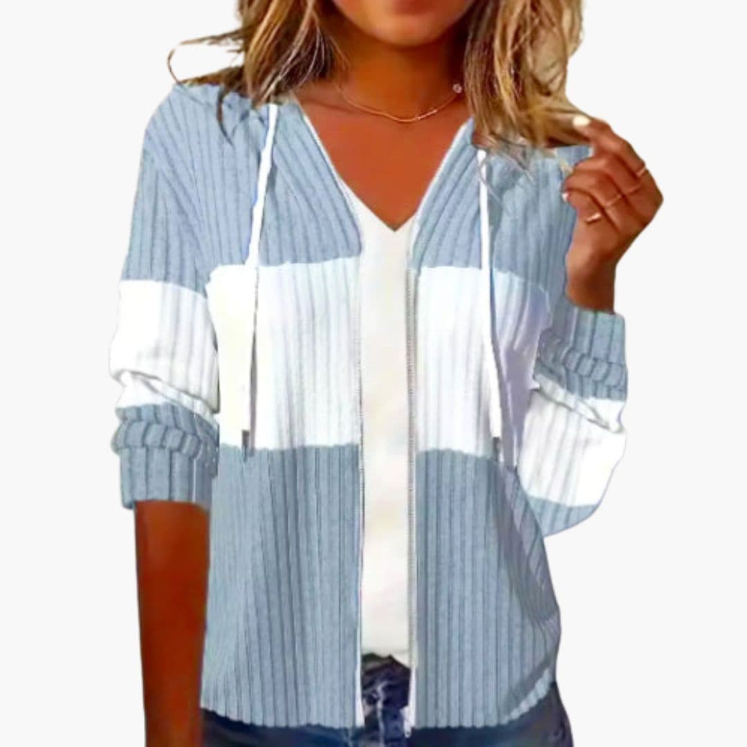 Sudadera con capucha para mujer con cremallera y superficie acanalada