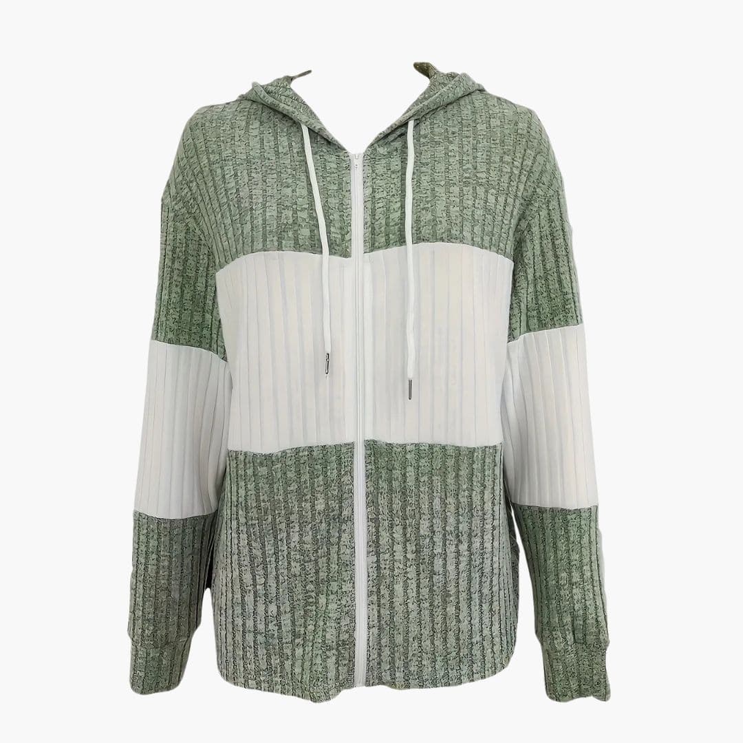 Sudadera con capucha para mujer con cremallera y superficie acanalada