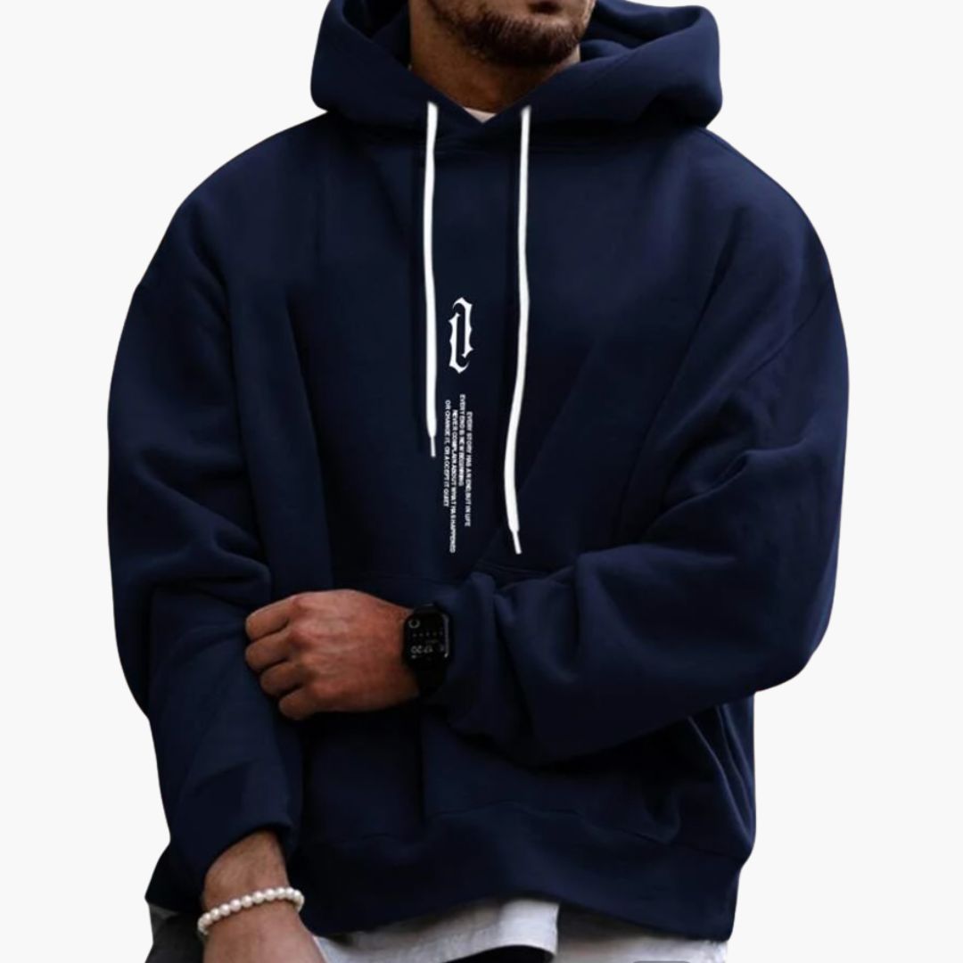 Miesten huppari kengurutaskulla ja kiristysnyörillä