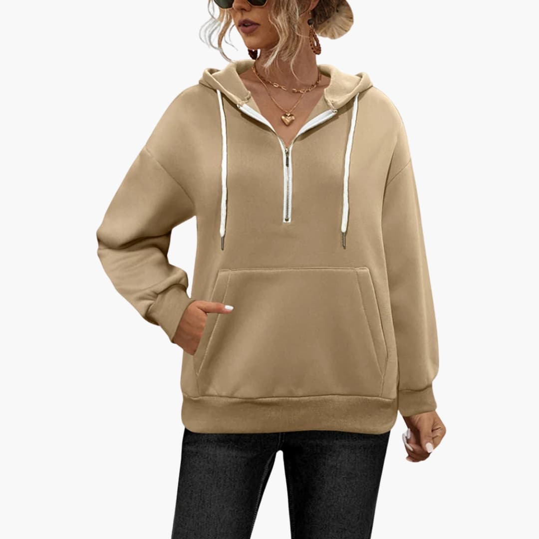 Sudadera con capucha para mujer con media cremallera y bolsillo canguro