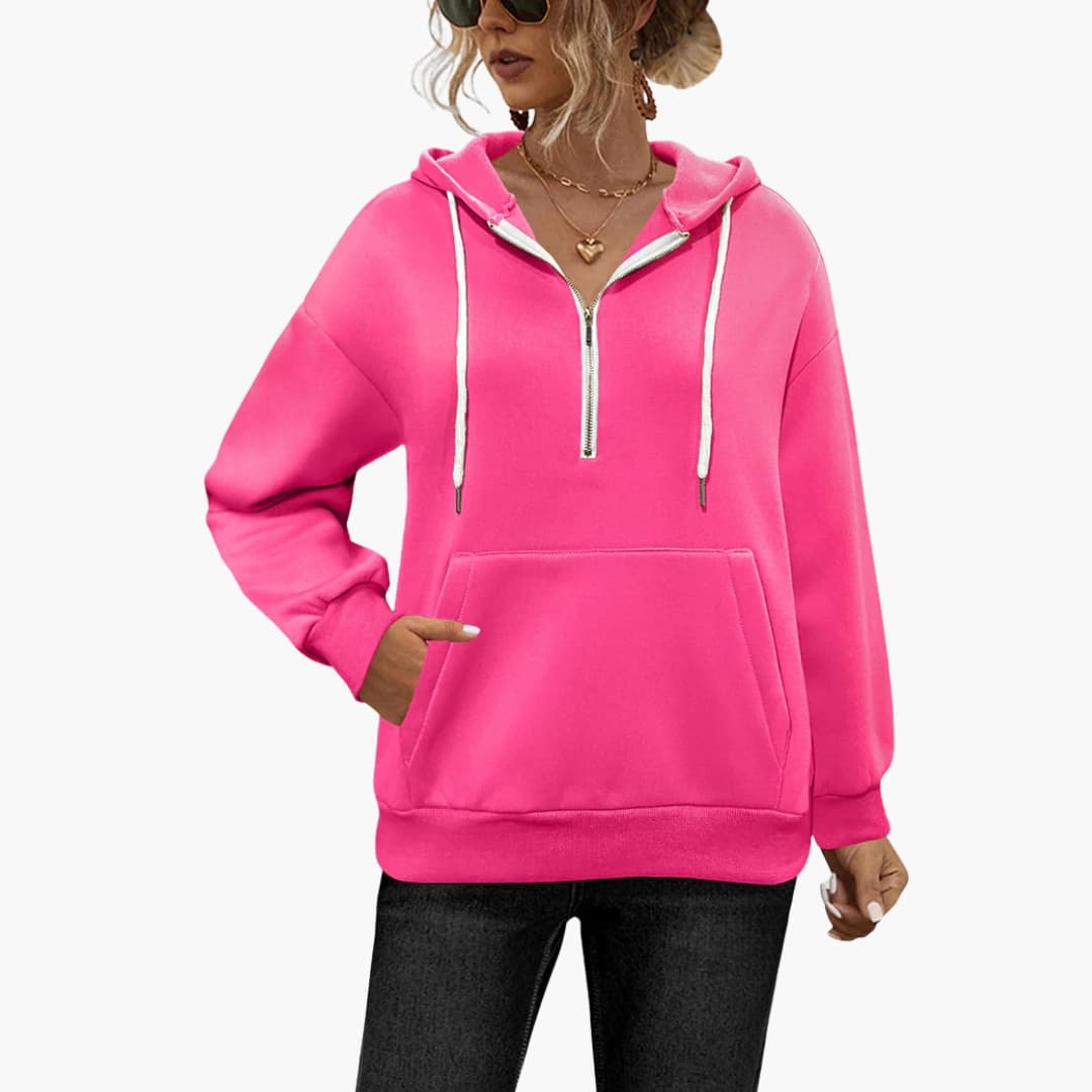 Sudadera con capucha para mujer con media cremallera y bolsillo canguro