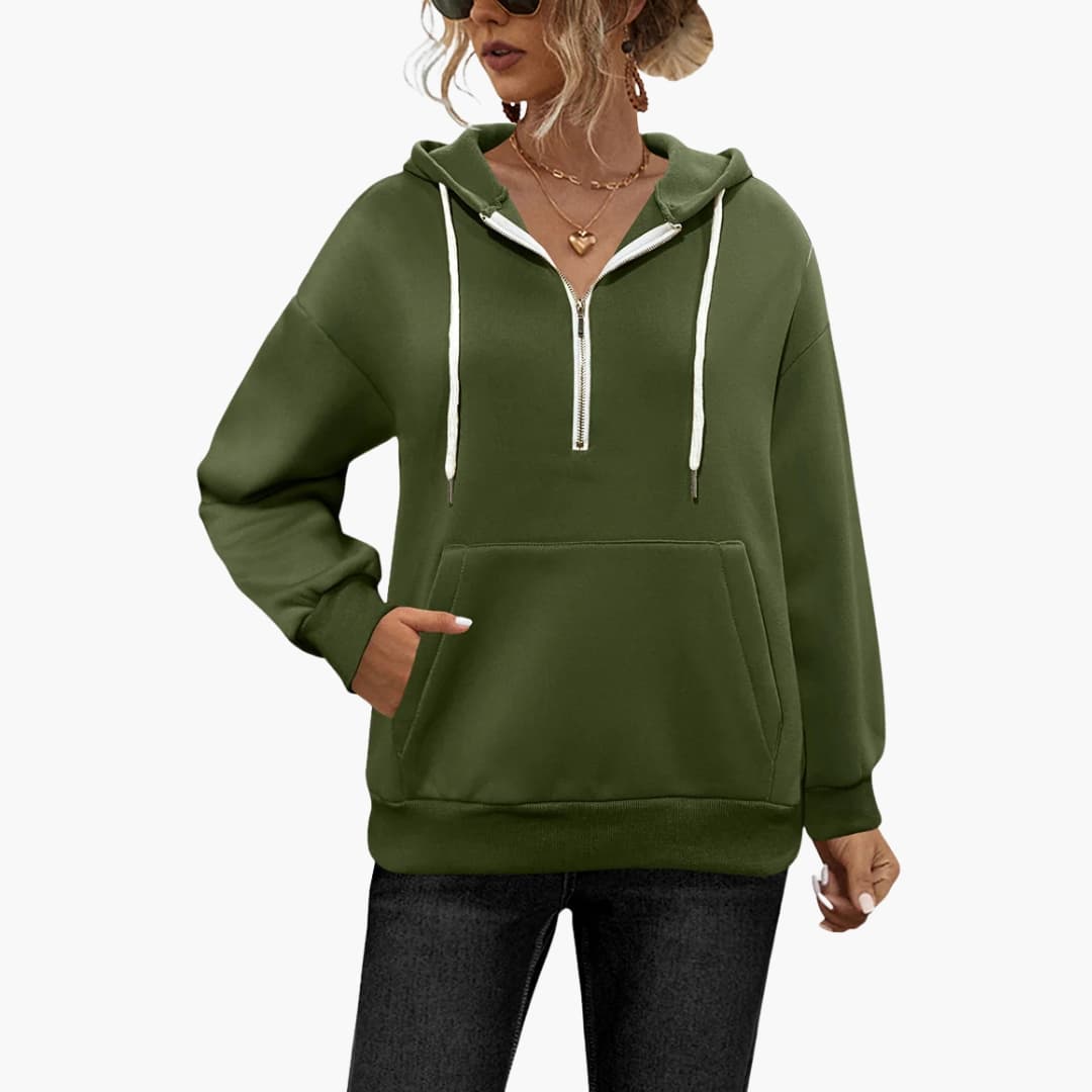 Sudadera con capucha para mujer con media cremallera y bolsillo canguro