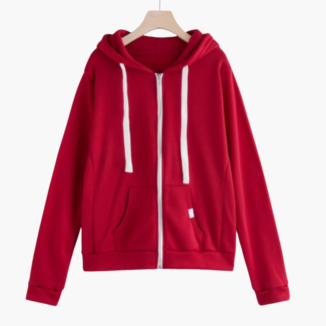Sudadera con capucha con cremallera para mujer con bolsillos delanteros