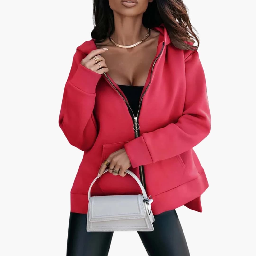 Sudadera con capucha oversize con cremallera para mujer con bolsillos y corte holgado