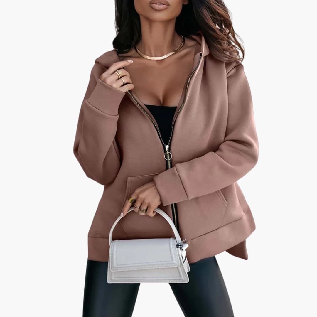 Sudadera con capucha oversize con cremallera para mujer con bolsillos y corte holgado