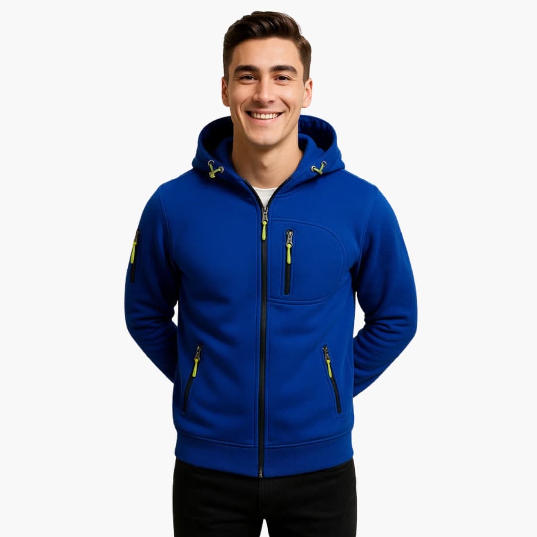 Sweat à capuche zippé pour homme avec multiples poches et détails zips contrastés