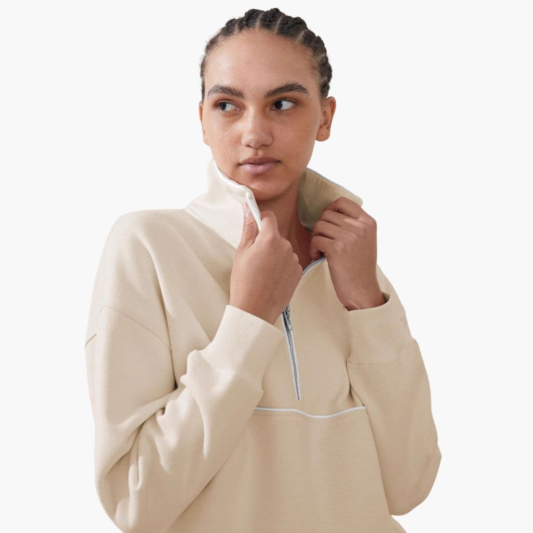 Sudadera deportiva para mujer con cuello alto y cierre de cremallera