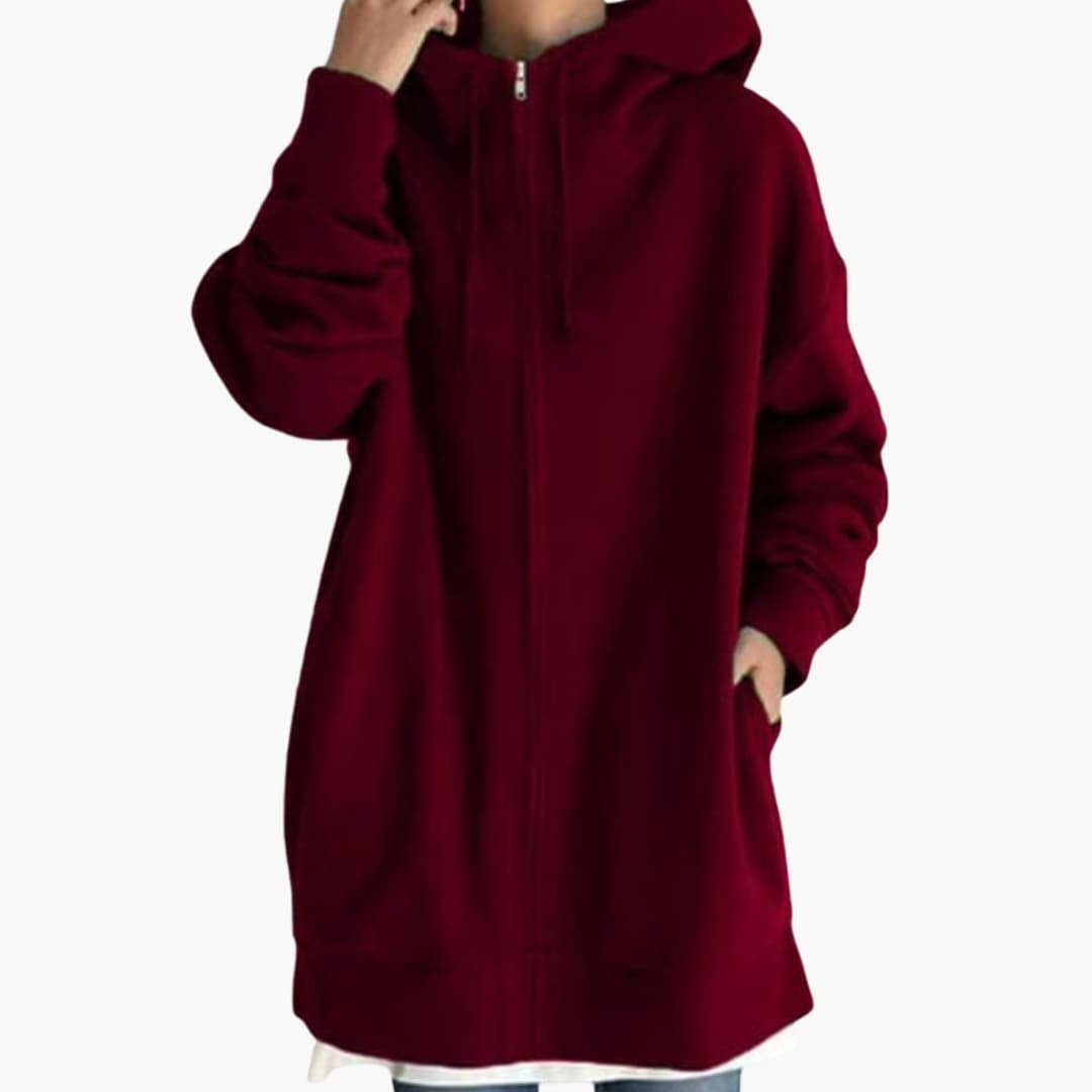 Sweat femme à capuche zippé avec poches latérales