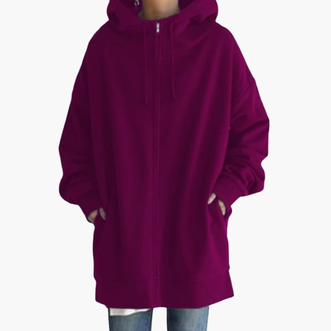 Sweat femme à capuche zippé avec poches latérales