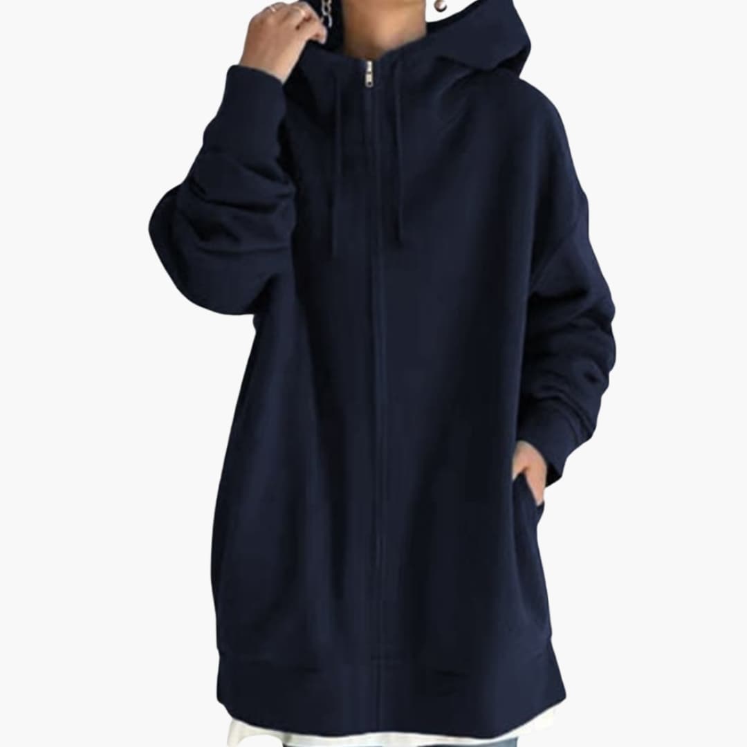 Sweat femme à capuche zippé avec poches latérales