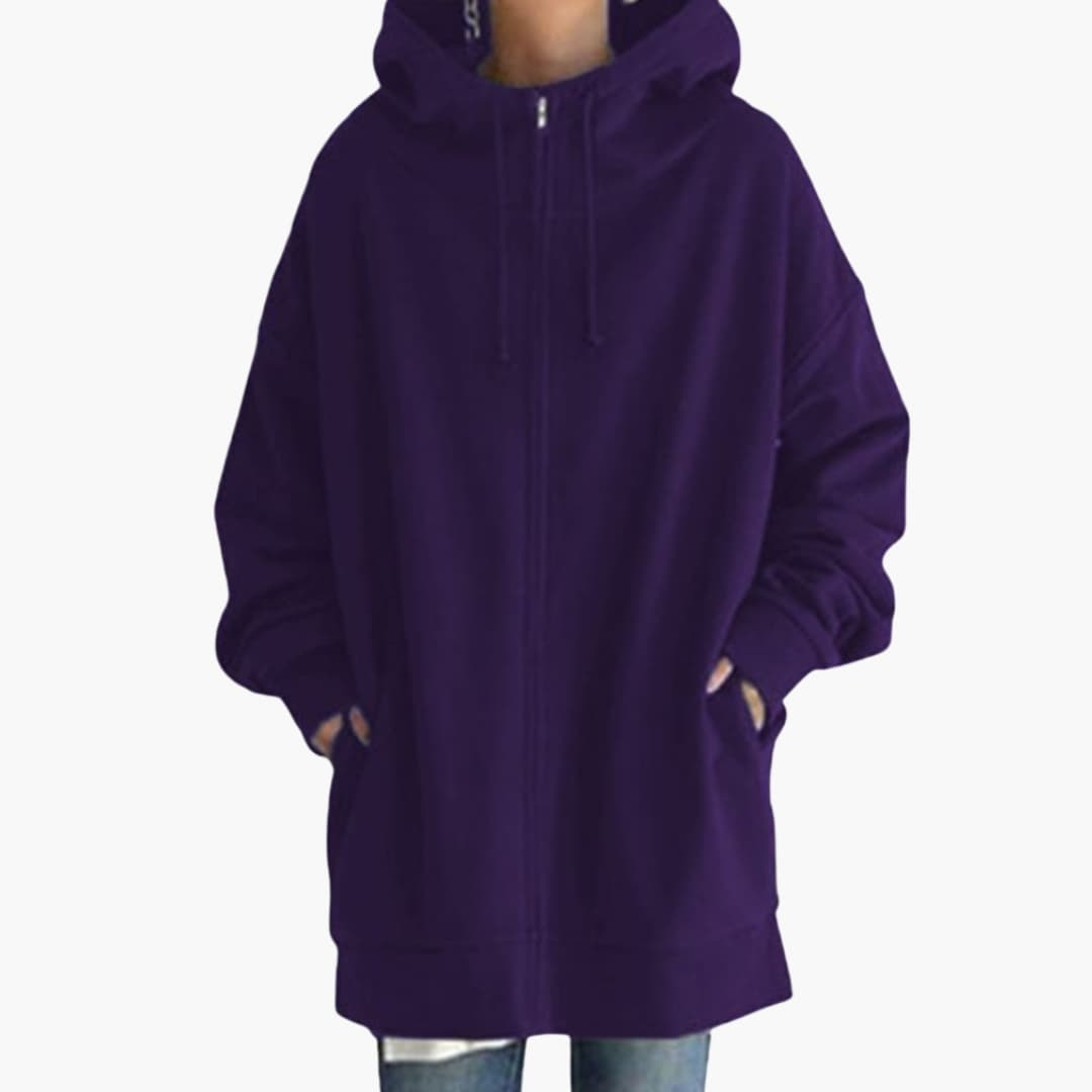 Sweat femme à capuche zippé avec poches latérales