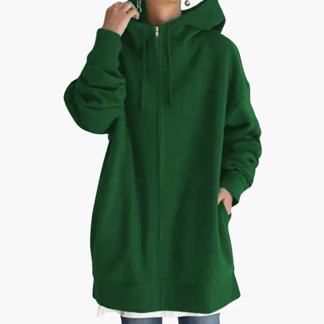 Sweat femme à capuche zippé avec poches latérales