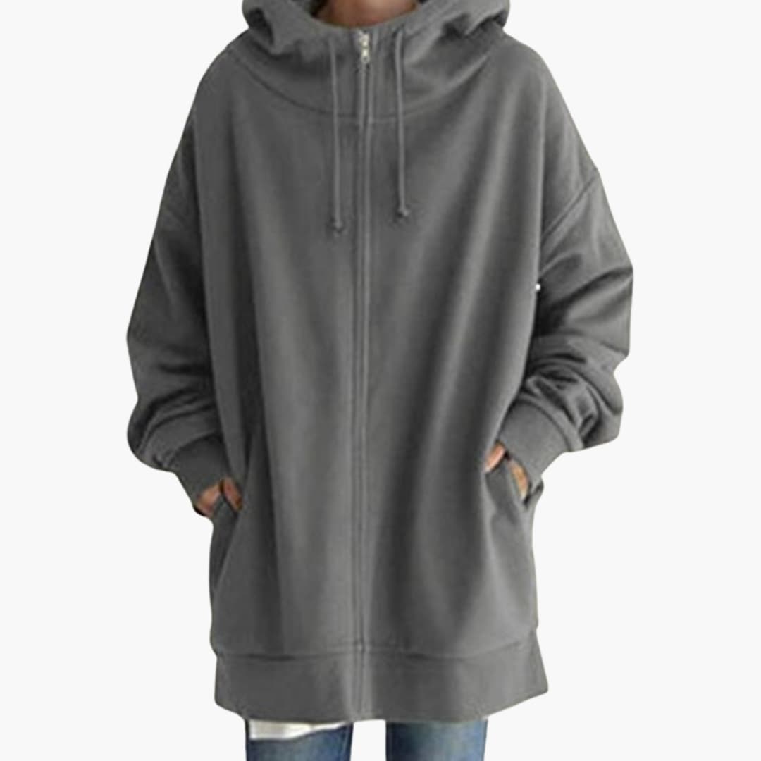 Sweat femme à capuche zippé avec poches latérales