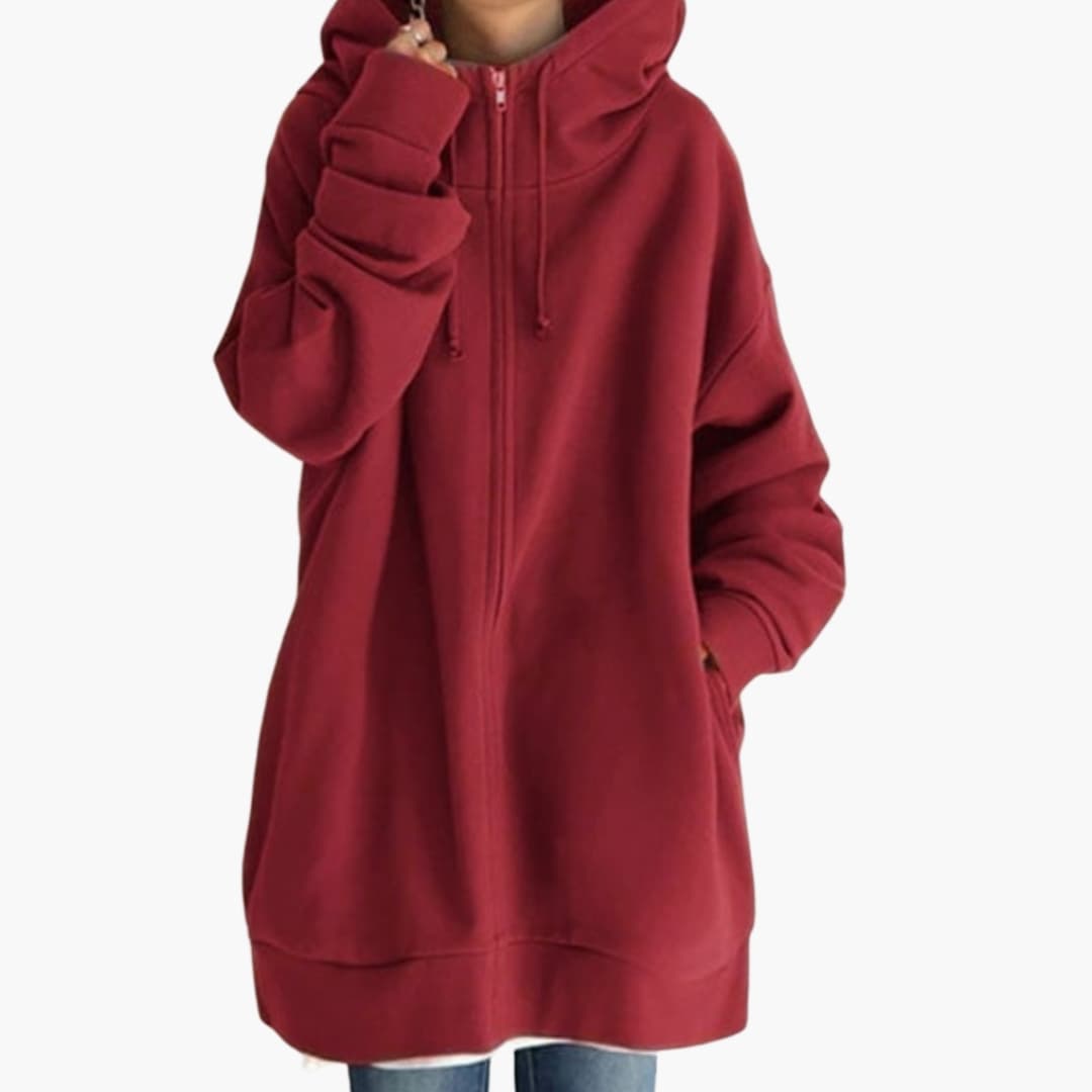 Sweat femme à capuche zippé avec poches latérales