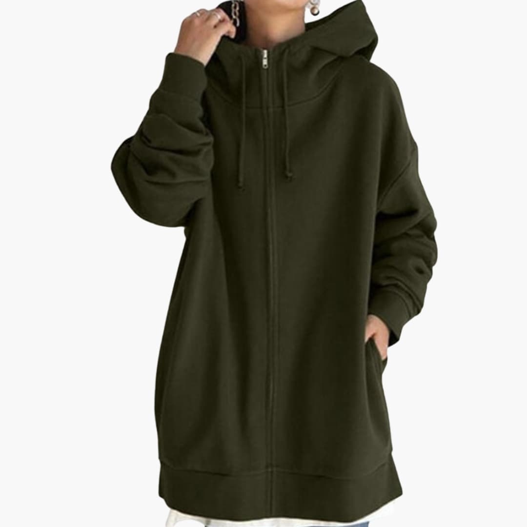 Sweat femme à capuche zippé avec poches latérales