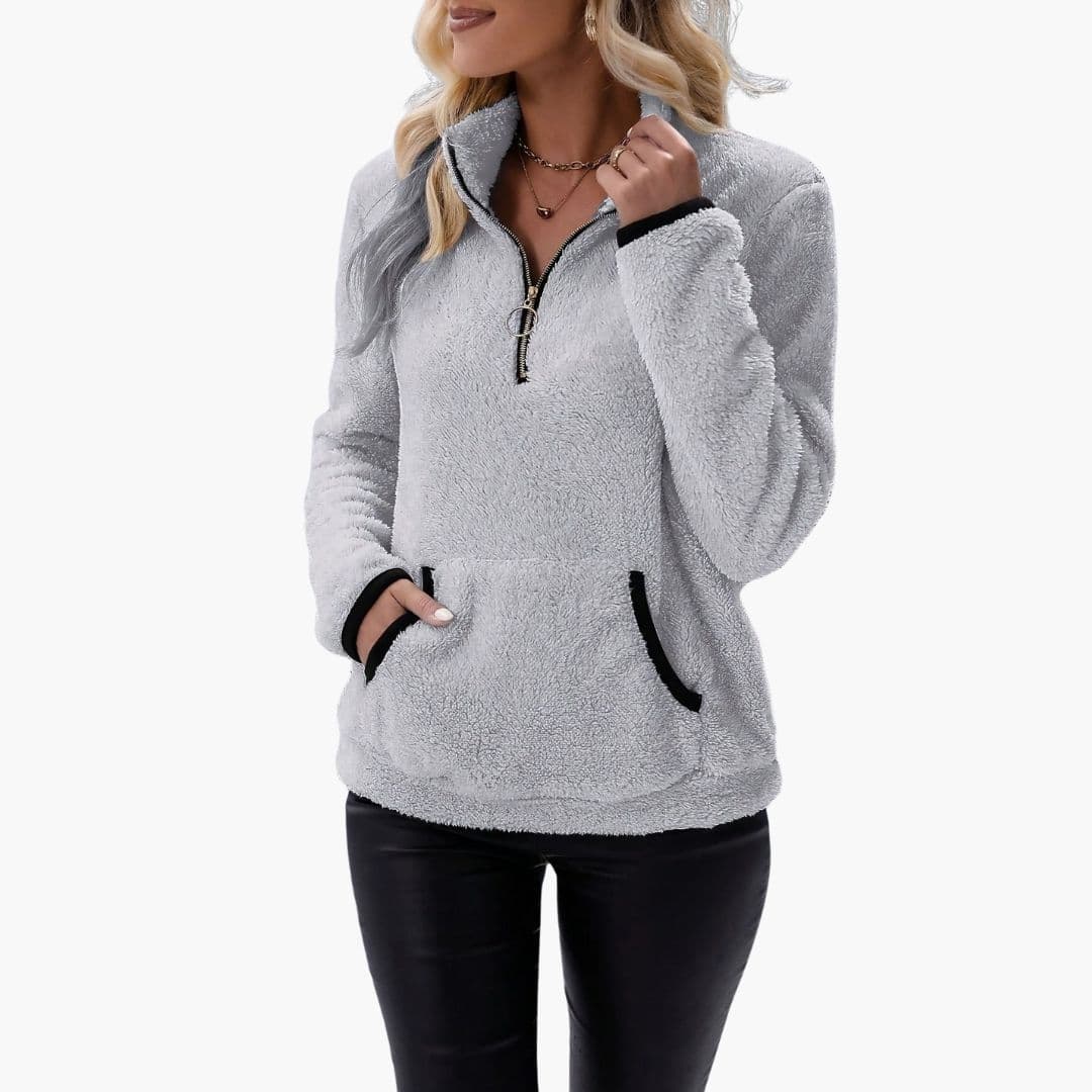 Sudadera polar para mujer con cuello alto y cremallera