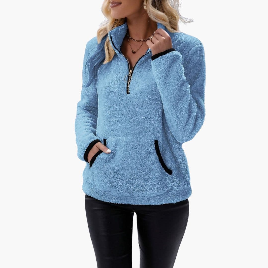 Sudadera polar para mujer con cuello alto y cremallera