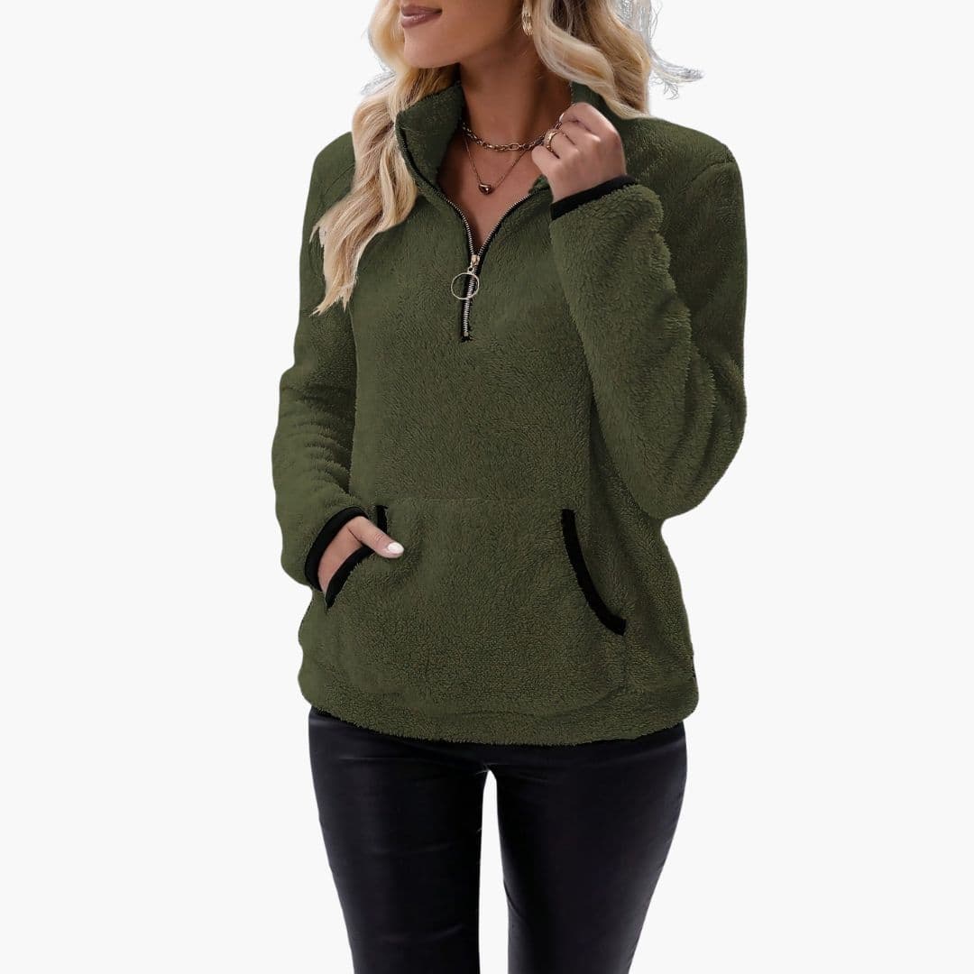 Sudadera polar para mujer con cuello alto y cremallera