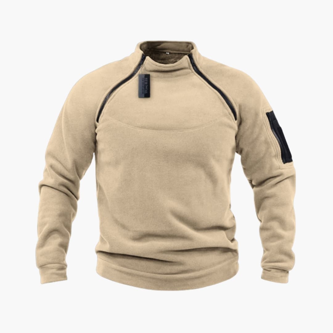 Sweat polaire tactique homme avec col montant et poche zippée sur la manche