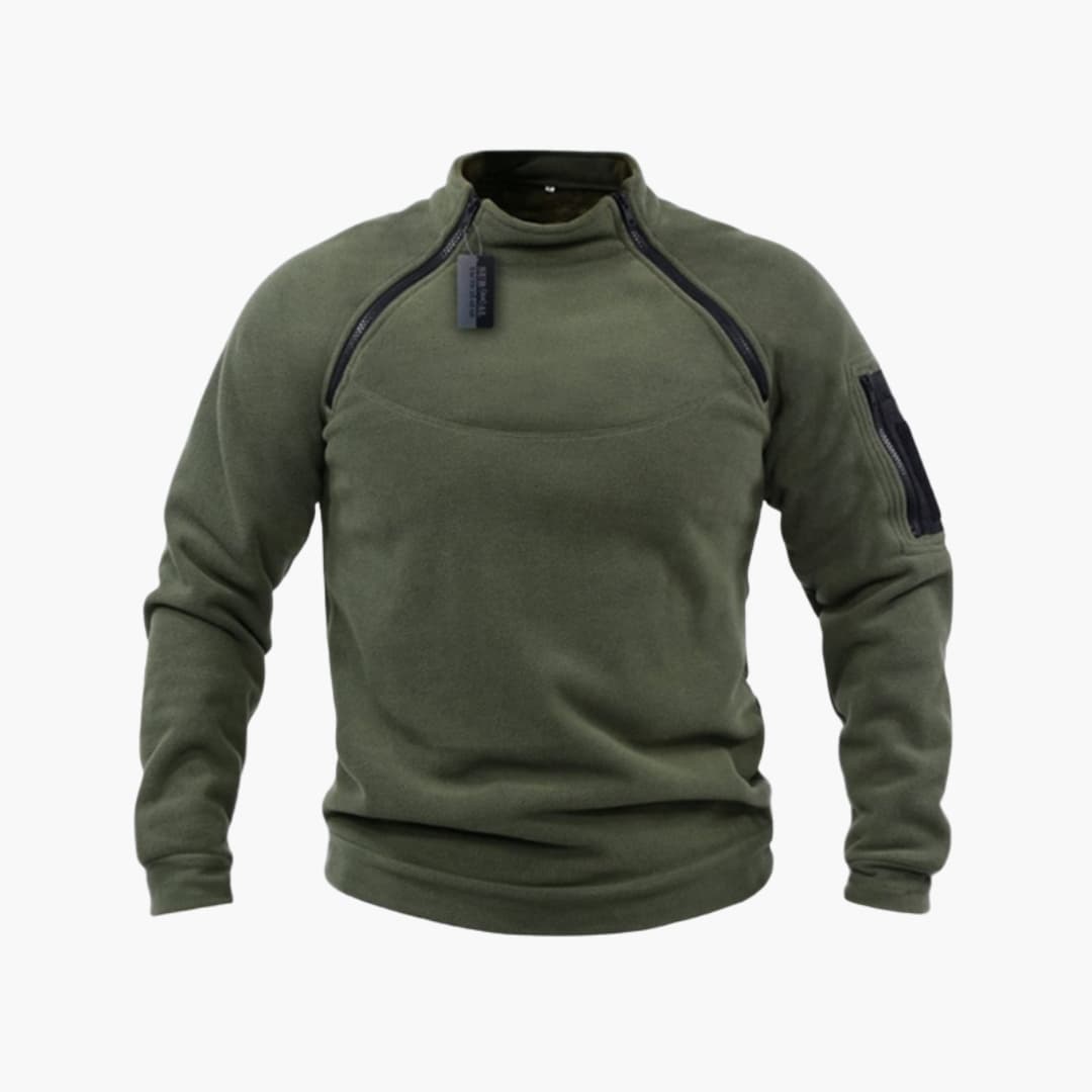 Sweat polaire tactique homme avec col montant et poche zippée sur la manche