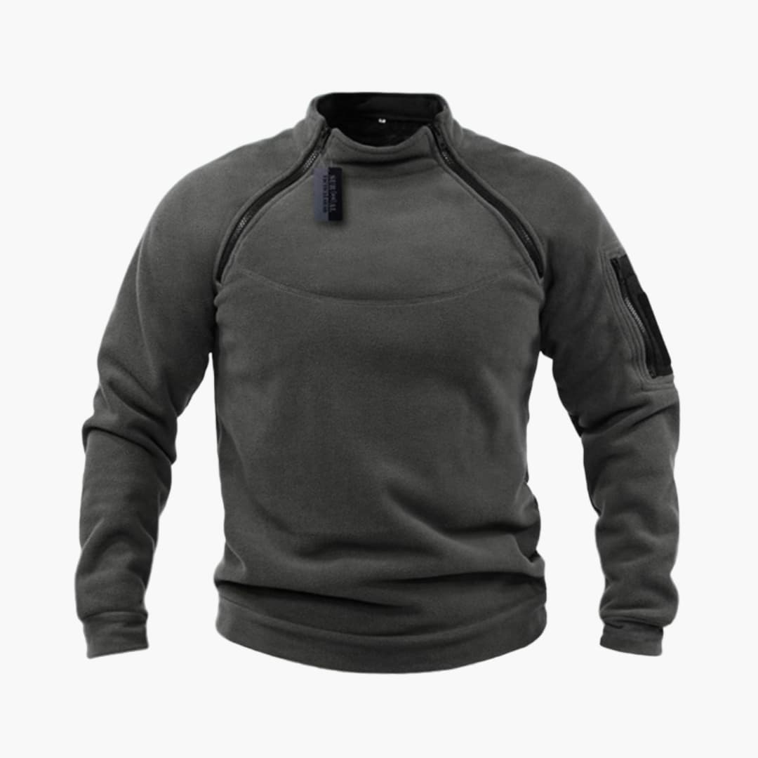 Sweat polaire tactique homme avec col montant et poche zippée sur la manche