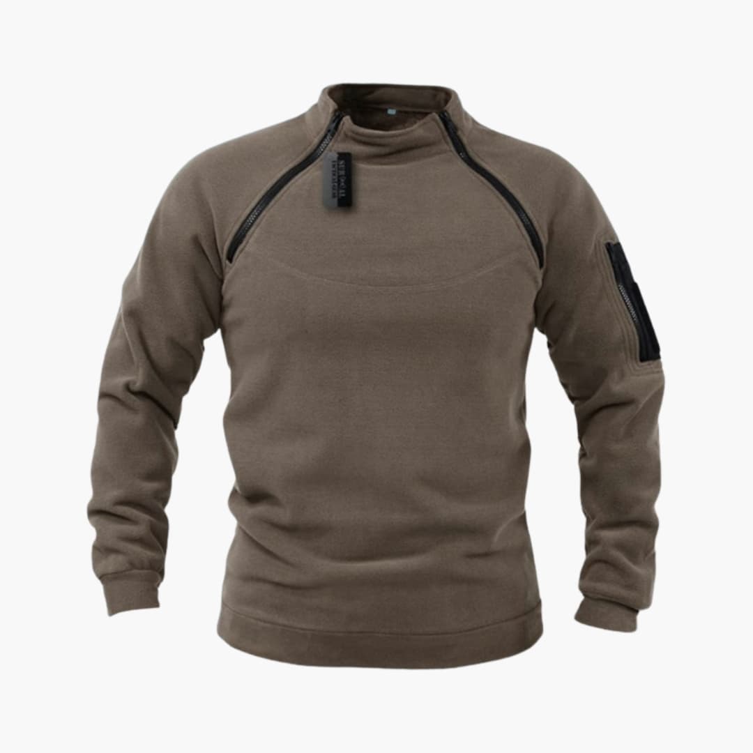 Sweat polaire tactique homme avec col montant et poche zippée sur la manche