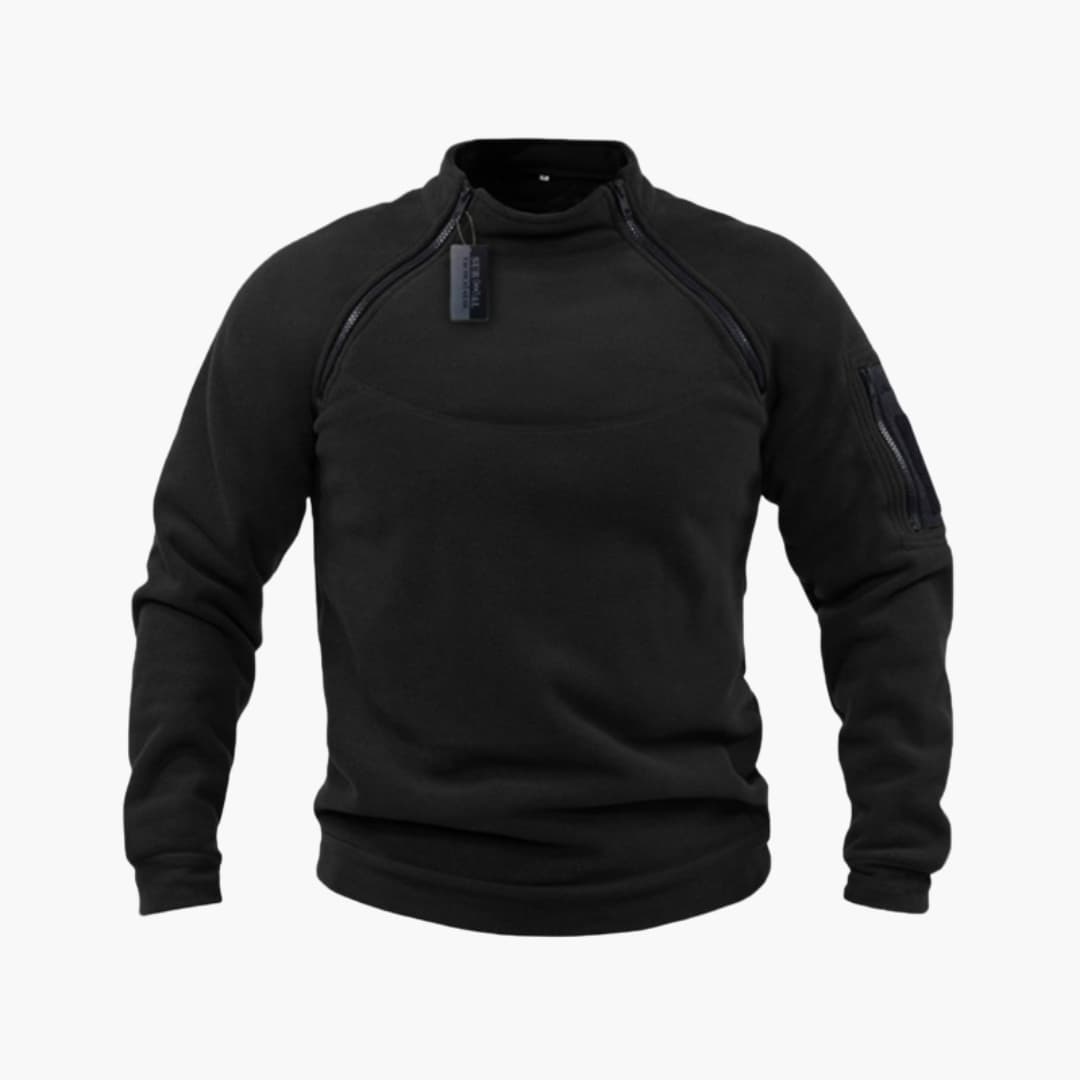 Sweat polaire tactique homme avec col montant et poche zippée sur la manche