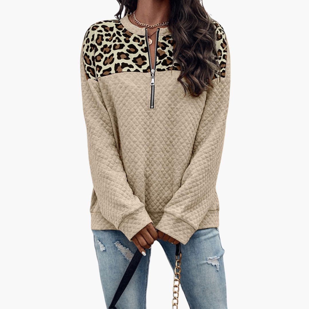 Sudadera para mujer con estampado animal y cierre con cremallera