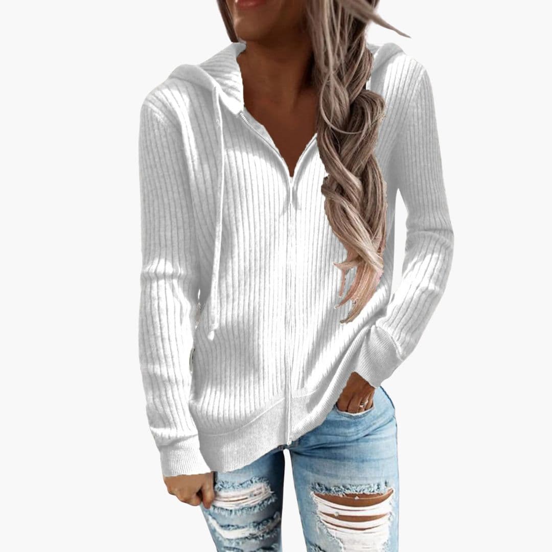 Sudadera con cremallera para mujer con capucha y superficie acanalada