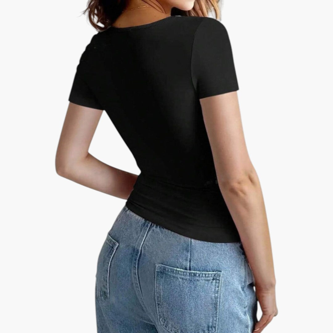 Maglietta donna con scollo rotondo e orlo dritto