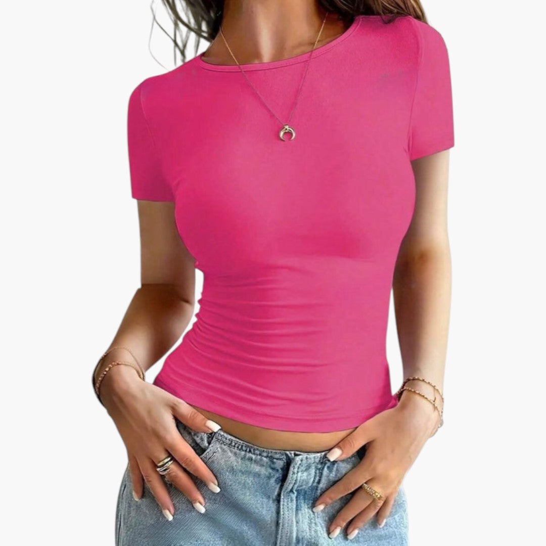 Maglietta donna con scollo rotondo e orlo dritto