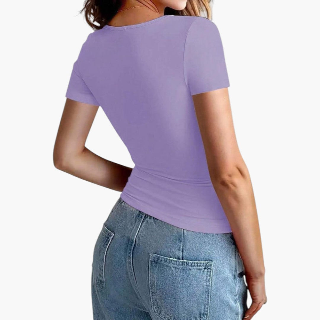 Maglietta donna con scollo rotondo e orlo dritto