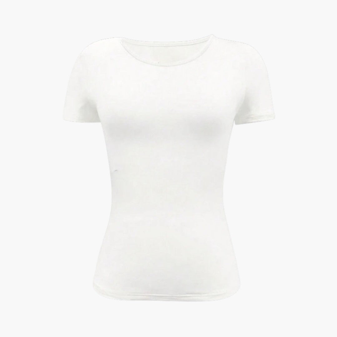 Maglietta donna con scollo rotondo e orlo dritto