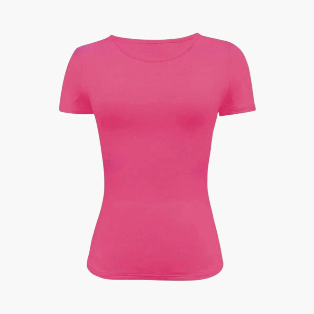 Maglietta donna con scollo rotondo e orlo dritto