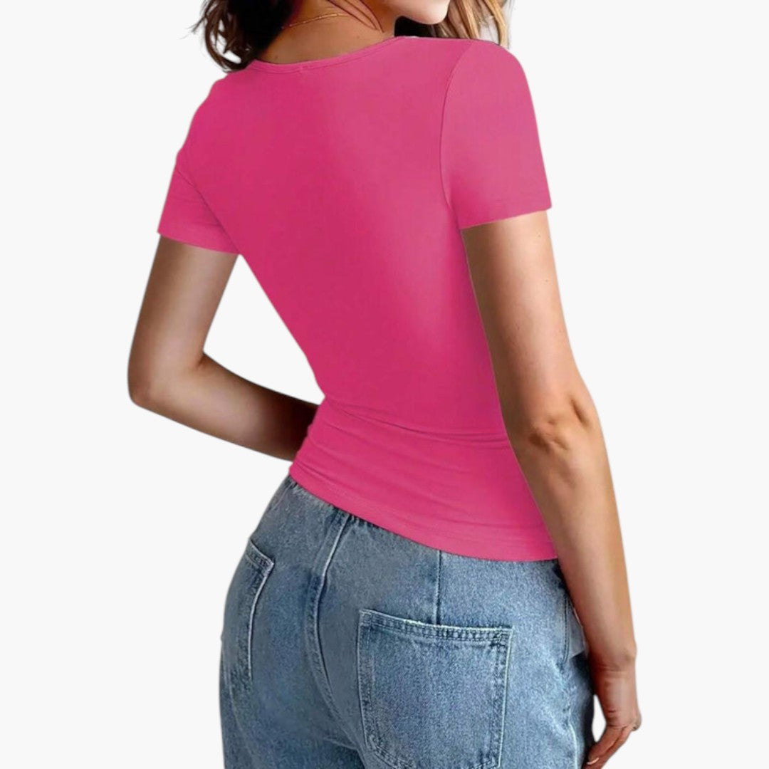Maglietta donna con scollo rotondo e orlo dritto