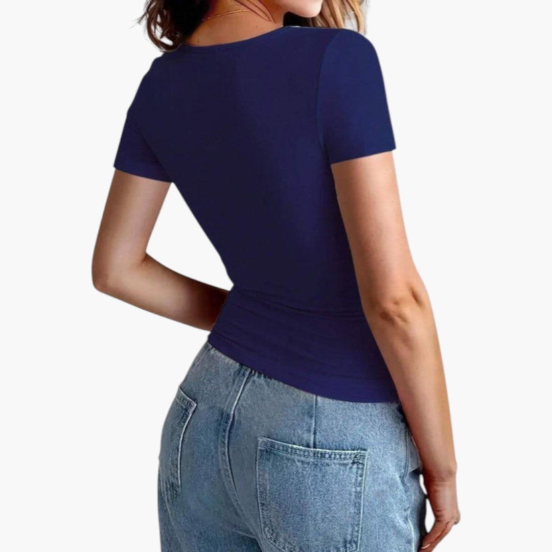 Maglietta donna con scollo rotondo e orlo dritto