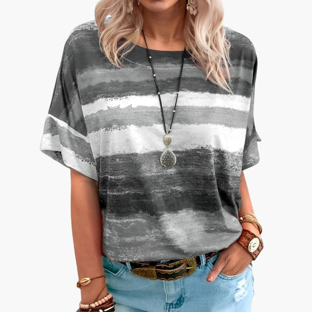 Dames T-shirt met ronde hals en bedrukt oppervlak