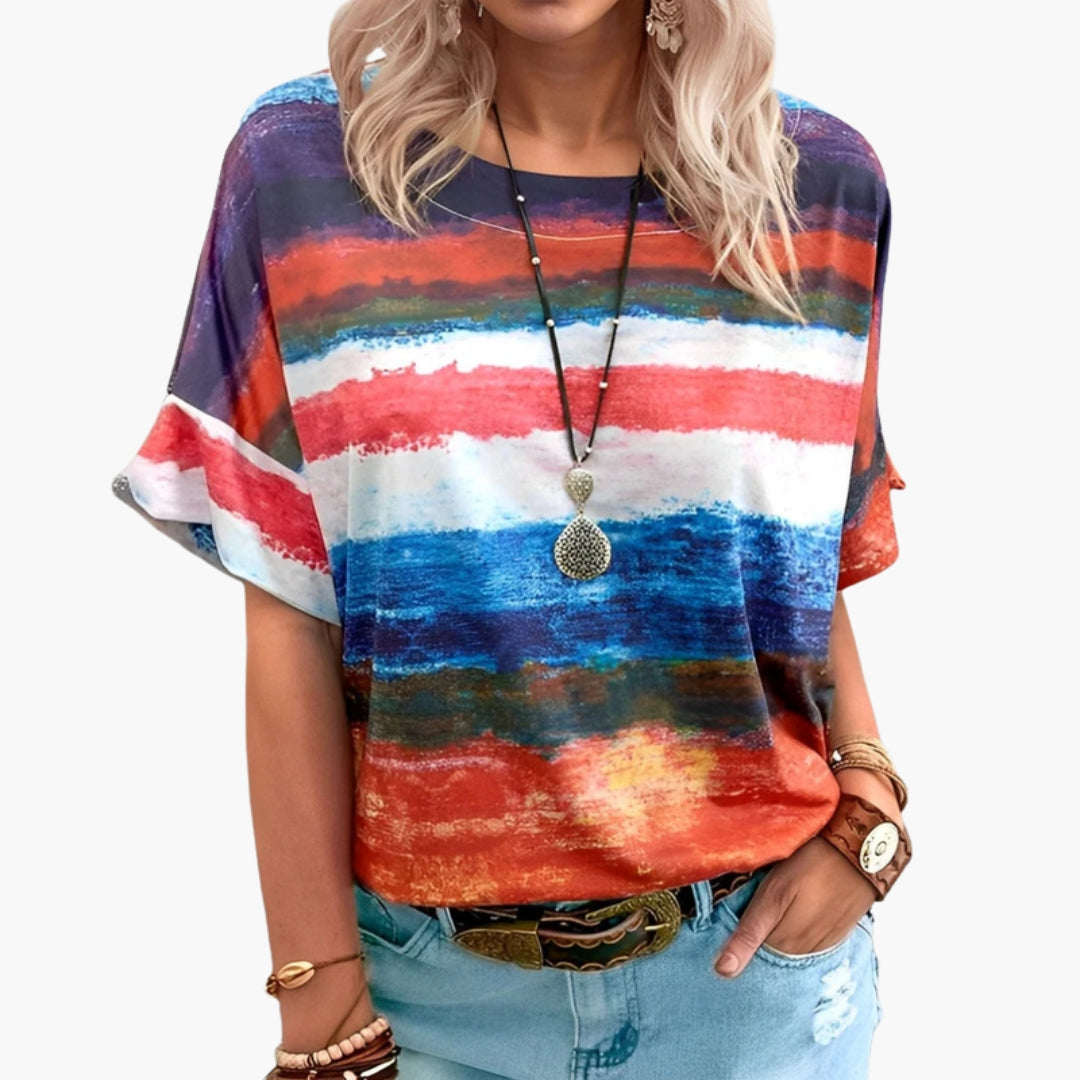 Dames T-shirt met ronde hals en bedrukt oppervlak