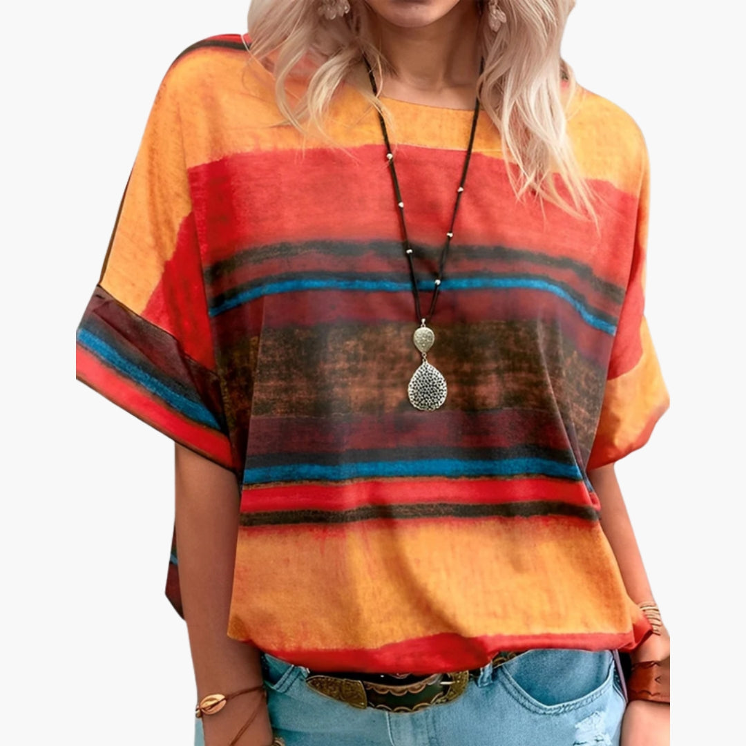 Dames T-shirt met ronde hals en bedrukt oppervlak