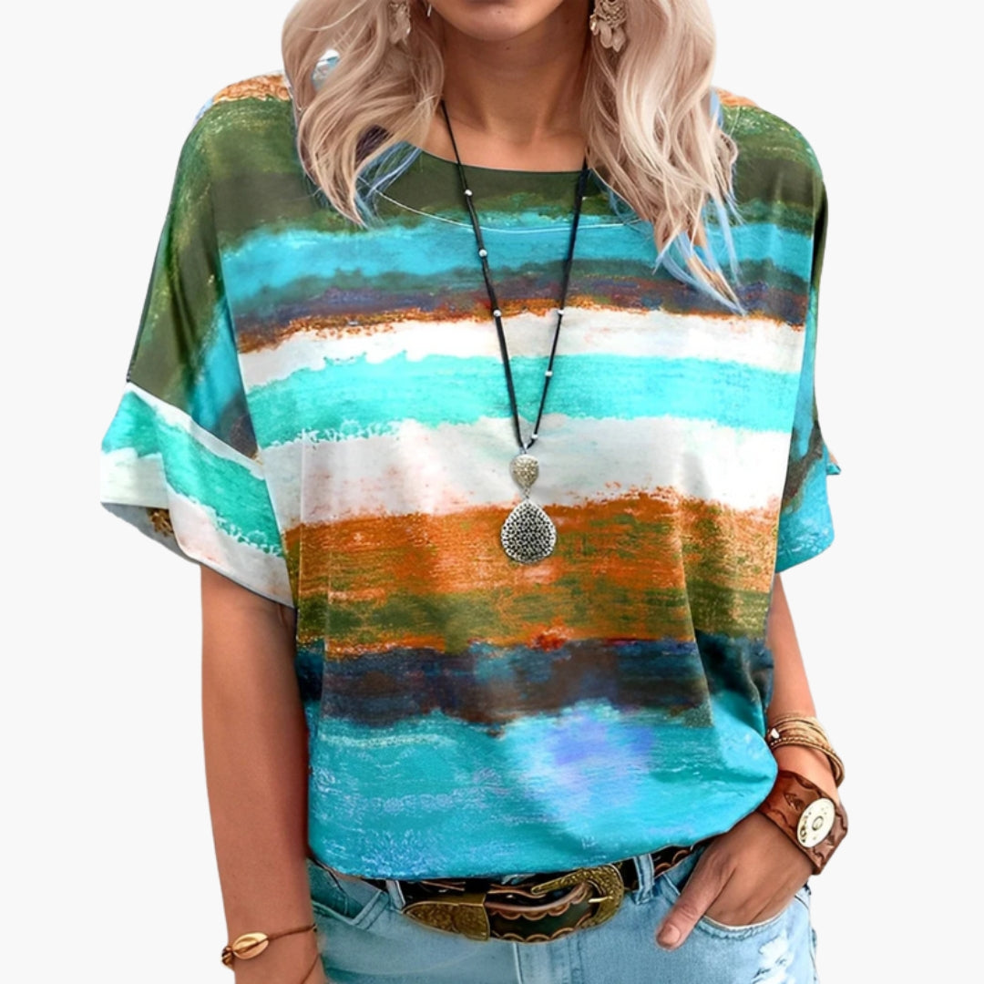 Dames T-shirt met ronde hals en bedrukt oppervlak