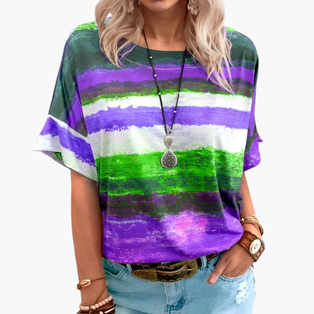 Dames T-shirt met ronde hals en bedrukt oppervlak