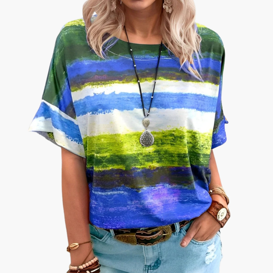 Dames T-shirt met ronde hals en bedrukt oppervlak